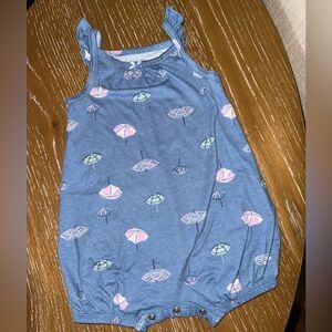 Carter's Blue Onesie with Pink and Green Umbrella Design